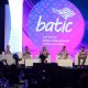 (Kiri ke kanan) Senior Managing Director Delta Partners Sam Evans, CEO Telin Budi Satria Dharma Purba, CEO Axiata Group Wholesale, Group Chief Carrier and Wholesale Officer Nabil Baccouche, CEO Console Connect by PCCW Global Marc Halbfinger dalam sesi panel pada gelaran BATIC 2023 di The Westin Nusa Dua Bali, Rabu (6/9). ( Foto : Istimewa ).