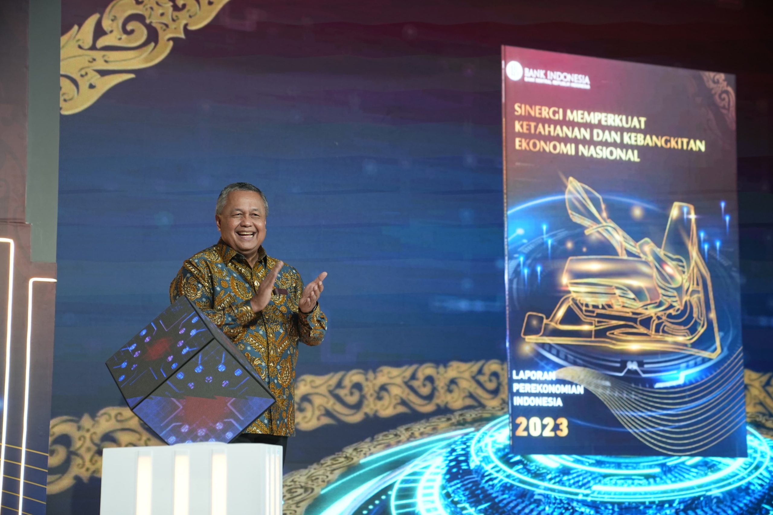 Gubernur Bank Indonesia Perry Warjiyo, dalam kegiatan peluncuran laporan perekonomian Indonesia 2023, digelar di Jakarta, Rabu ( 31/1). ( Foto : Istimewa )