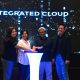 Direktur Enterprise & Business Service Telkom Indonesia FM Venusiana R. (kedua dari kiri), Direktur Network & IT Solution Telkom Indonesia Herlan Wijanarko (kedua dari kanan), President Director PINS Indonesia Roberto Surya Negara (paling kanan) dan Managing Director Cisco Indonesia Marina Kacaribu (paling kiri) saat peluncuran produk terbaru PINS Managed SASE di Jakarta, Selasa (4/6). ( Foto : Istimewa )