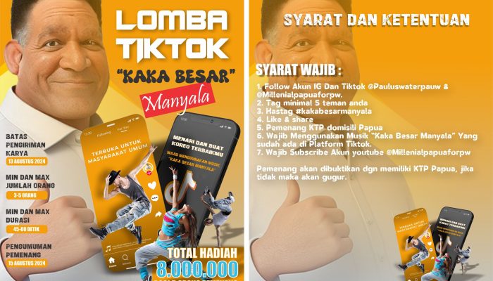 Lagi, Kejutan Milenial Papua for PW, Lomba Tiktok Jingle Kaka Besar MANYALA