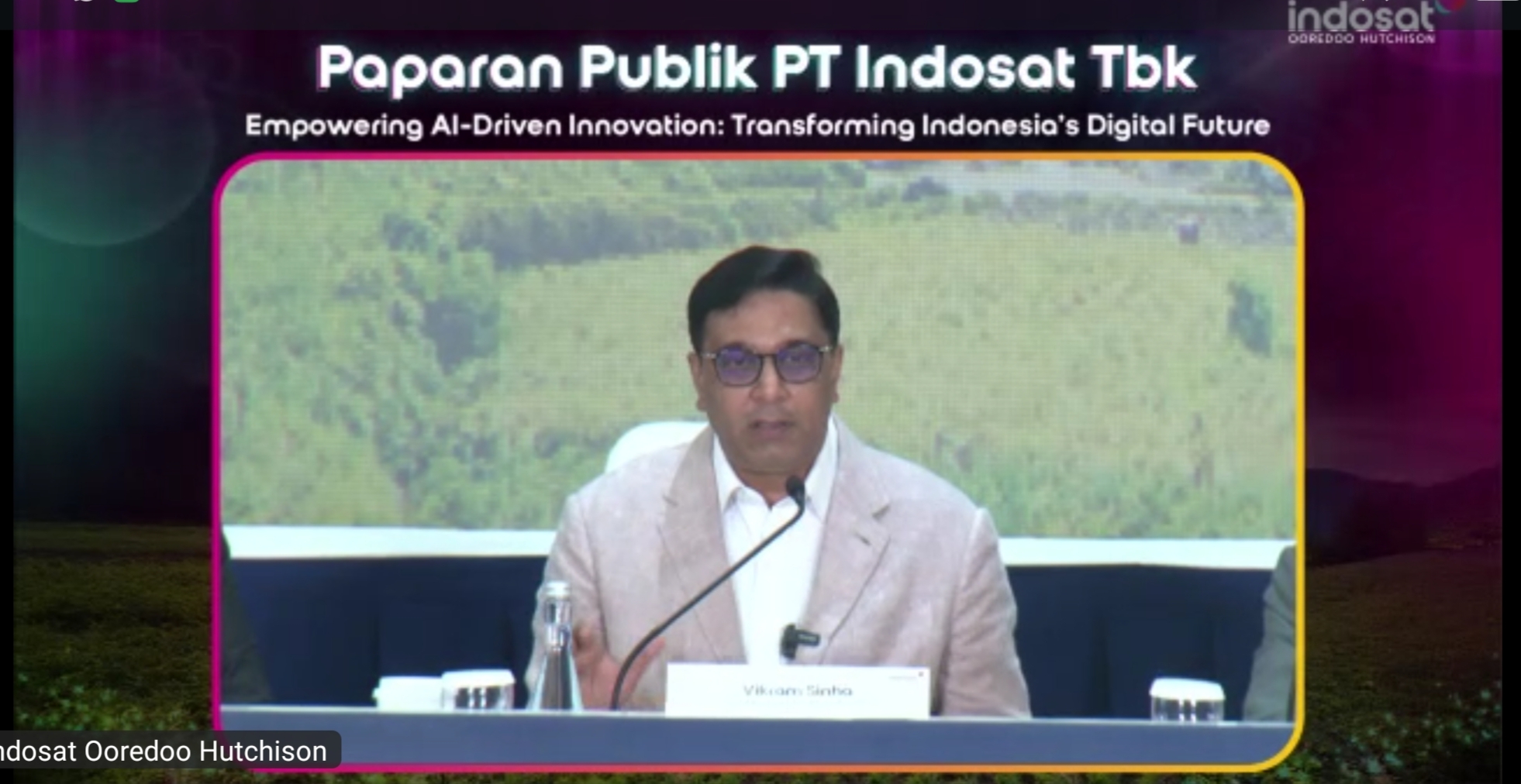 President Director and Chief Executive Officer Indosat Ooredoo Hutchison, Vikram Sinha, saat menyampaikan paparan publik usai RUPST ) tahun buku 2024, digelar di Jakarta pada, Rabu ( 28/5). ( Tangkapan Layar )